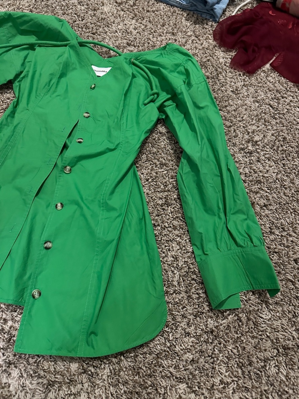 Nanushka Bright Green Button-Front Dress - Picture 4 of 4